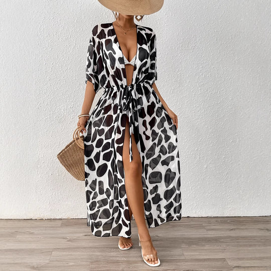 Damen modischer Strandkaftan mit seitlichem Kordelzug EB