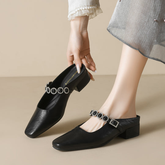 Damen elegante Slingback-Mules mit modischem Riemen und luxuriöser Schnallenakzent EB