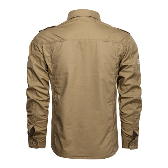 Herren nan robustes Baumwoll-Twill Fieldhemd mit aufgesetzten Klappbrusttaschen Schulterklappen und figurbetonter Passform EB