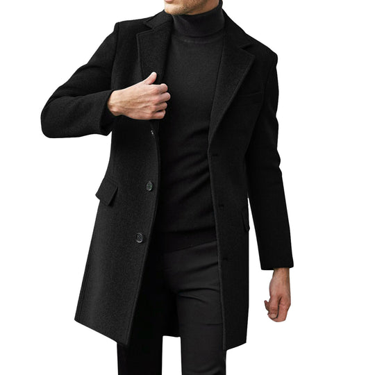 Herren Klassischer Wollmantel mit eleganten Knopfdetails EB