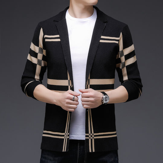 Herren modische Strickjacke mit elegantem Karomuster EB