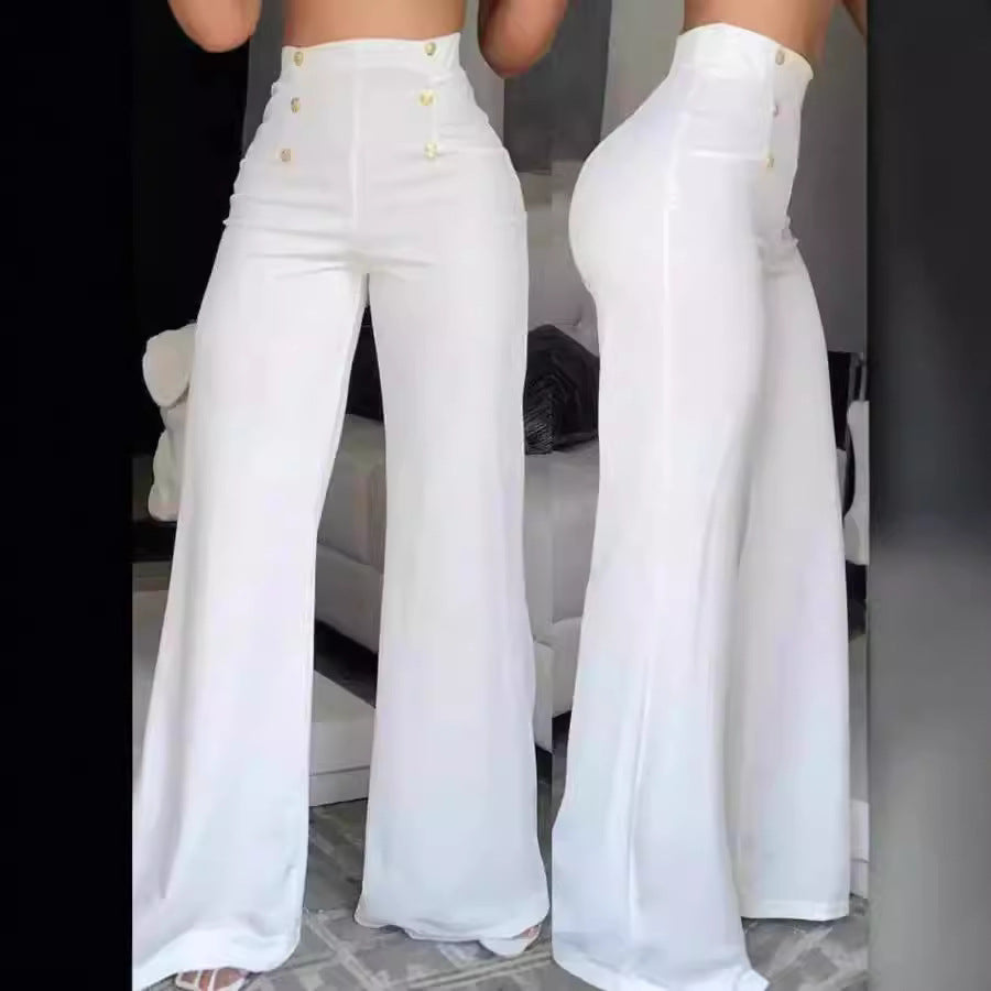 Damen Hochtaillierte Palazzo-Hose mit goldenen Knöpfen EB
