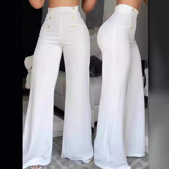 Damen Hochtaillierte Palazzo-Hose mit goldenen Knöpfen EB