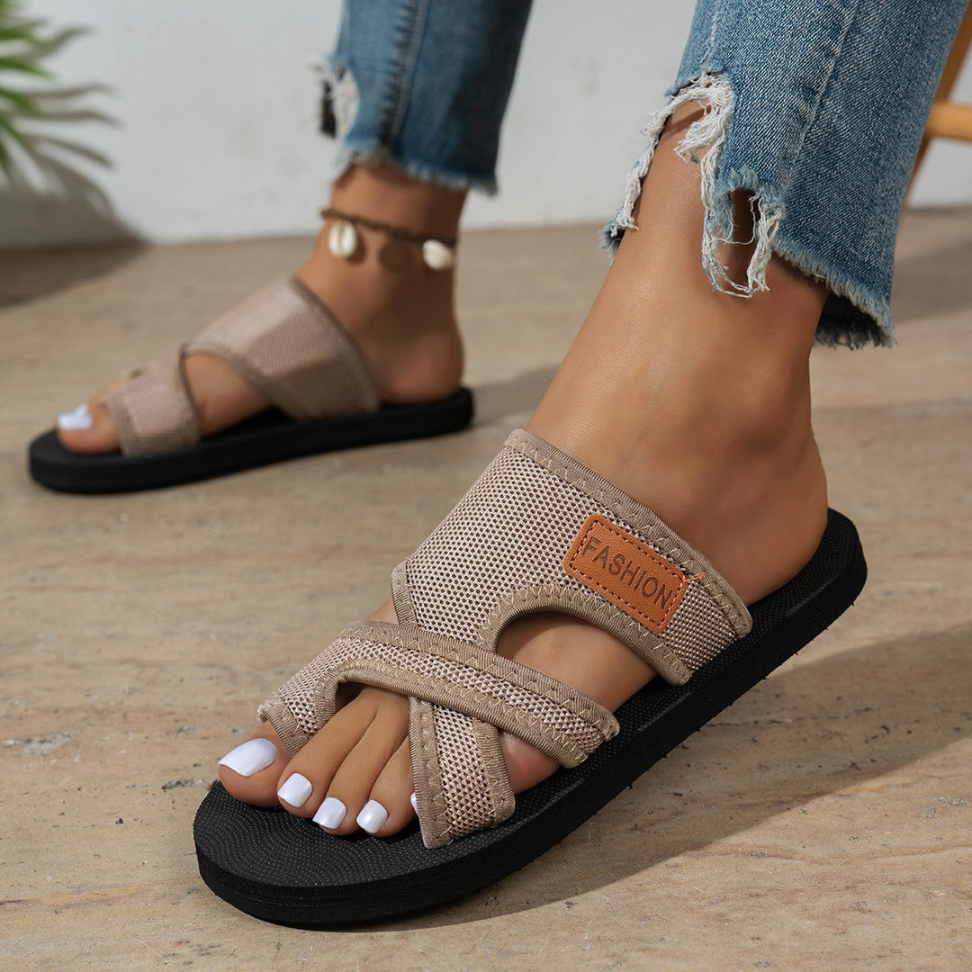 Damen  atmungsaktive Mesh-Zehentrenner-Sandale mit verstellbarem Klettverschluss und ergonomischem Komfortfußbett EB