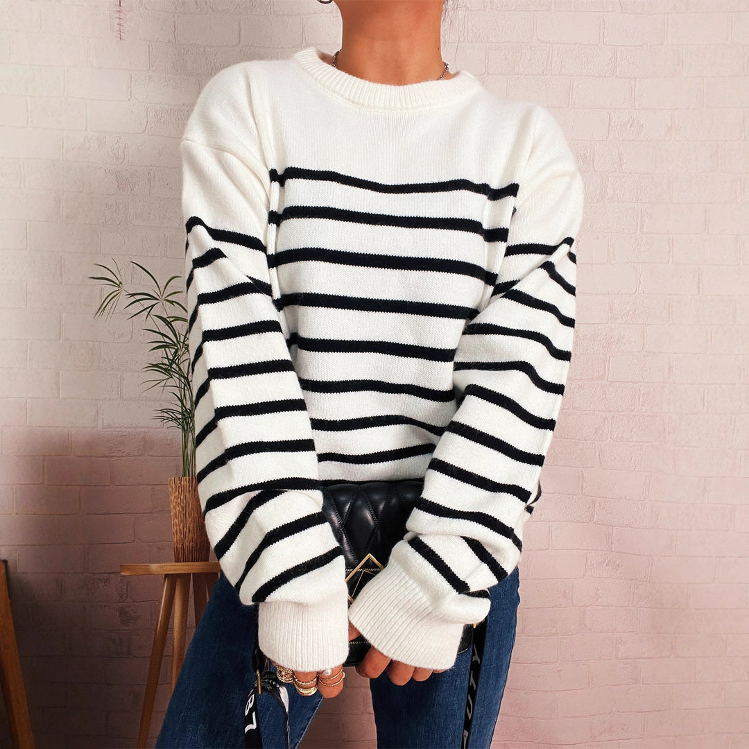 Damen lässiger gestreifter Pullover mit modernem Schnitt EB