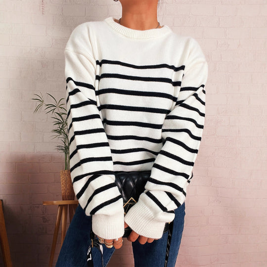 Damen lässiger gestreifter Pullover mit modernem Schnitt EB