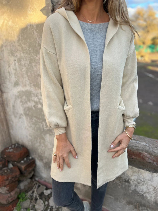 Damen Langärmlige Strickjacke mit Kapuze EB