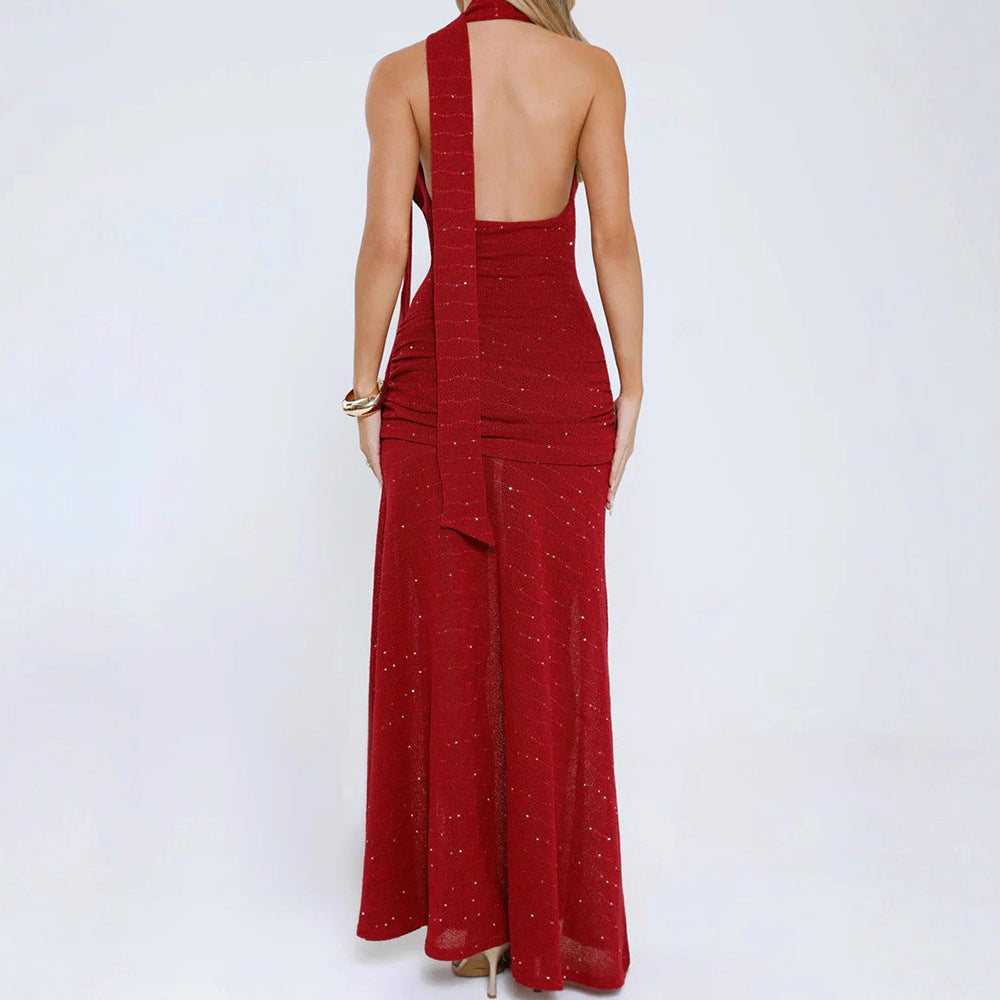Damen Elegantes Maxikleid mit verführerischem Schlitz und schimmernden Akzenten EB