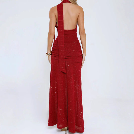 Damen Elegantes Maxikleid mit verführerischem Schlitz und schimmernden Akzenten EB