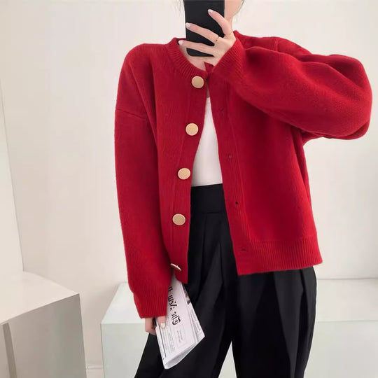 Damen Gemütlicher Strickcardigan mit Knopfdetail EB