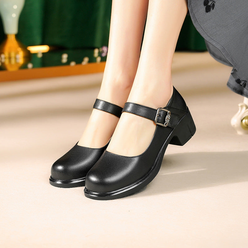 Damen Mary Jane Ballerinas mit elegantem Riemchen und komfortablem Blockabsatz EB