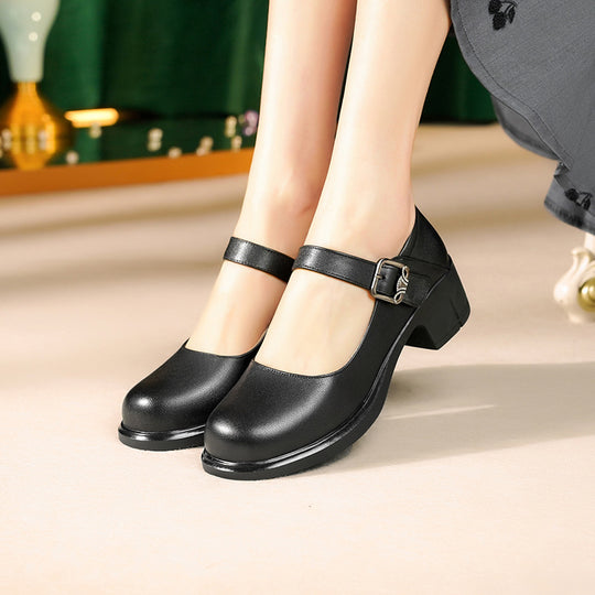 Damen Mary Jane Ballerinas mit elegantem Riemchen und komfortablem Blockabsatz EB