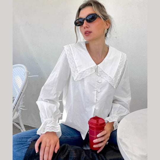Damen Bluse mit großen Spitzeneinsätzen EB