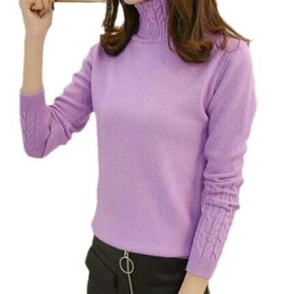 Damen Feinstrickpullover mit hohem Kragen und Zopfmuster EB