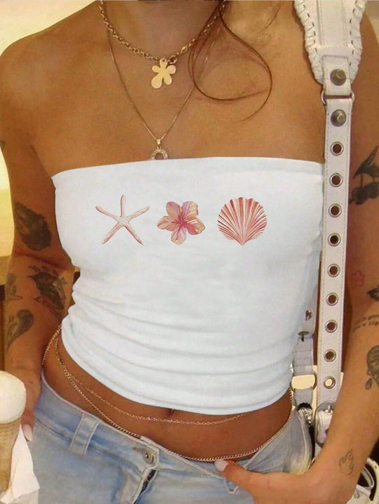 Damen Bandeau-Top mit maritimen Motiv und elastischem Material EB