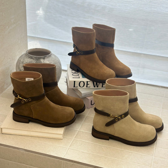Damen elegante Chelsea Boots mit modischen Schnallen und hochwertiger Wildlederoberfläche EB