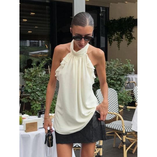 Damen Elegantes Spitzen-Haltertop mit Rüschendetails EB