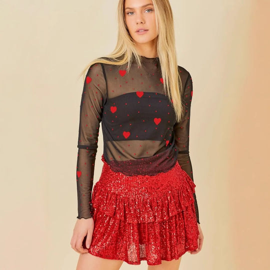 Damen transparenter Langarmbody mit Herzmotiv und Funktionsrock EB