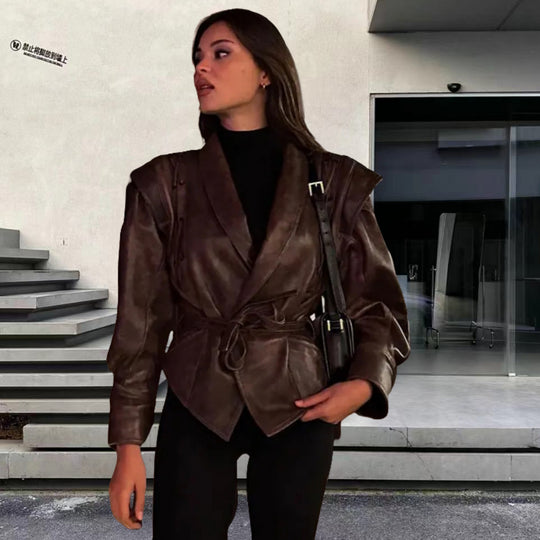 Damen Kunstleder Blazerjacke mit strukturierter Silhouette EB