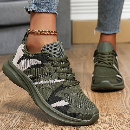 Damen Sportliche Sneaker im Camouflage-Design mit atmungsaktivem Mesh-Heel EB