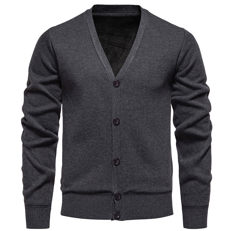 Herren nan leichte Feinstrick-Strickjacke mit V-Ausschnitt, verdeckter Knopfleiste und elastischem Rippbündchen EB
