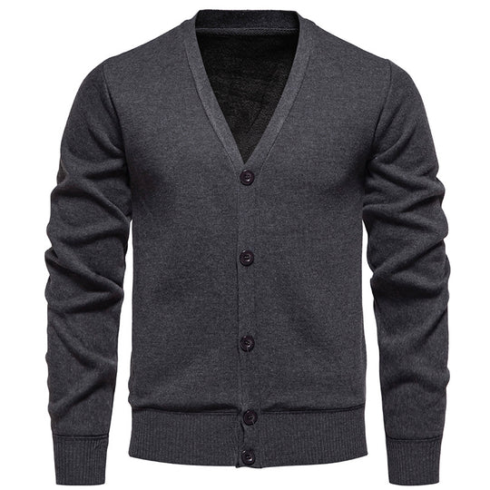 Herren nan leichte Feinstrick-Strickjacke mit V-Ausschnitt, verdeckter Knopfleiste und elastischem Rippbündchen EB