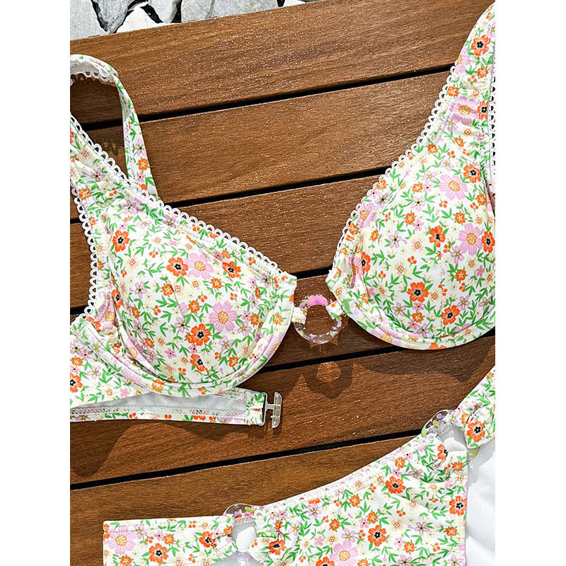 Damen Bikini-Set mit floralem Muster und verstellbaren Trägern EB