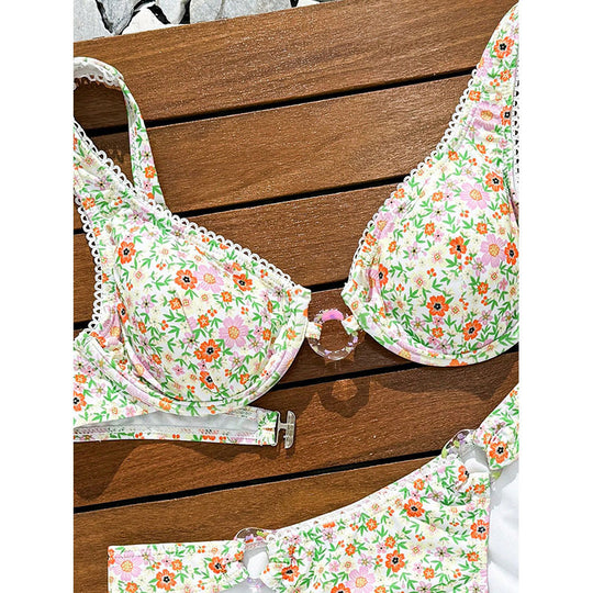Damen Bikini-Set mit floralem Muster und verstellbaren Trägern EB