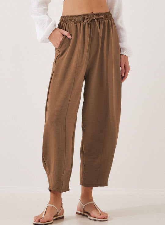 Damen lockere Freizeithose mit elastischem Bund und seitlichen Taschen EB