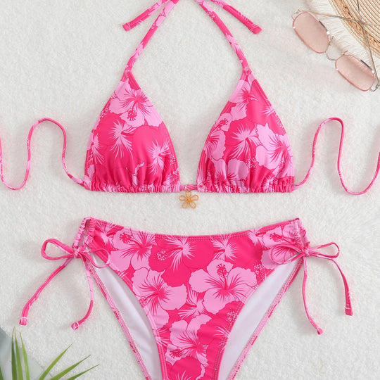 Damen Triangel-Bikini mit verspielten Floral-Details EB