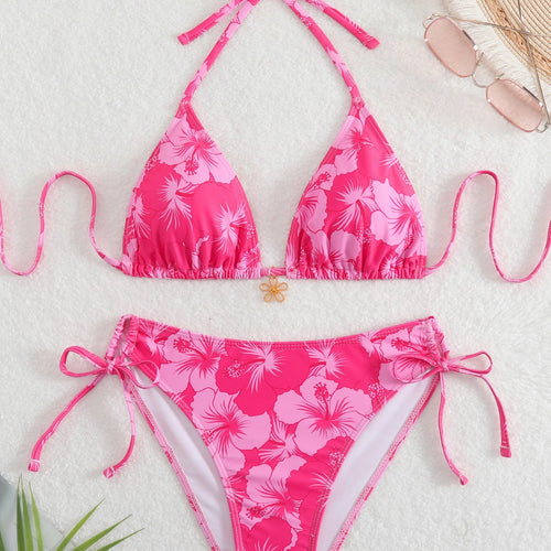 Damen Triangel-Bikini mit verspielten Floral-Details EB