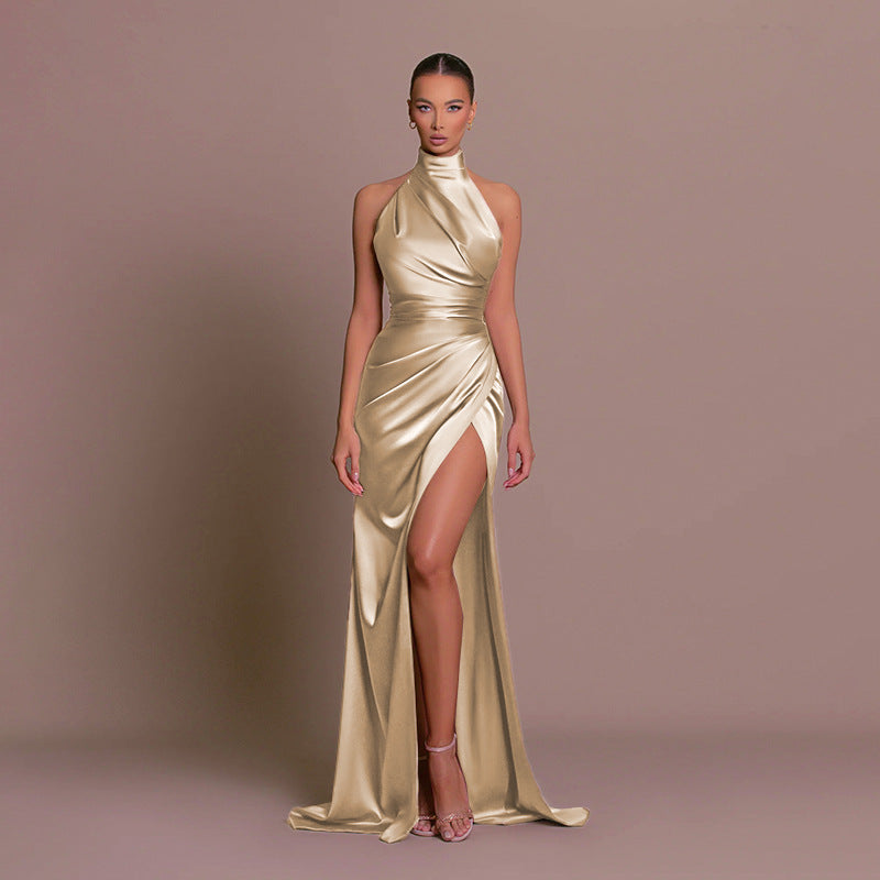 Damen glamouröses Abendkleid mit hohem Schlitz und eleganter Wickeloptik EB