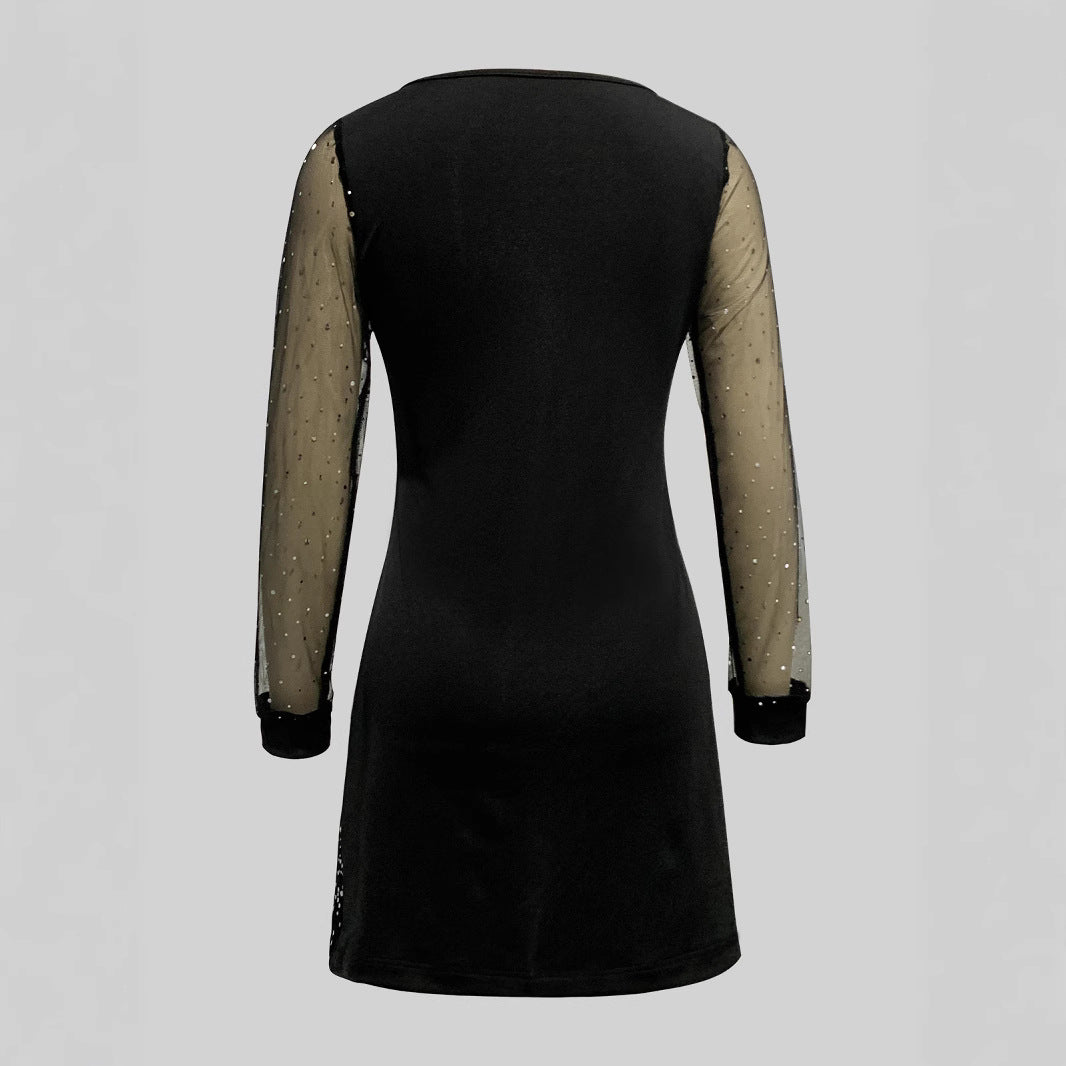 Damen Glamouröses Cocktailkleid mit Sternen-Design und Transparenten Ärmeln EB
