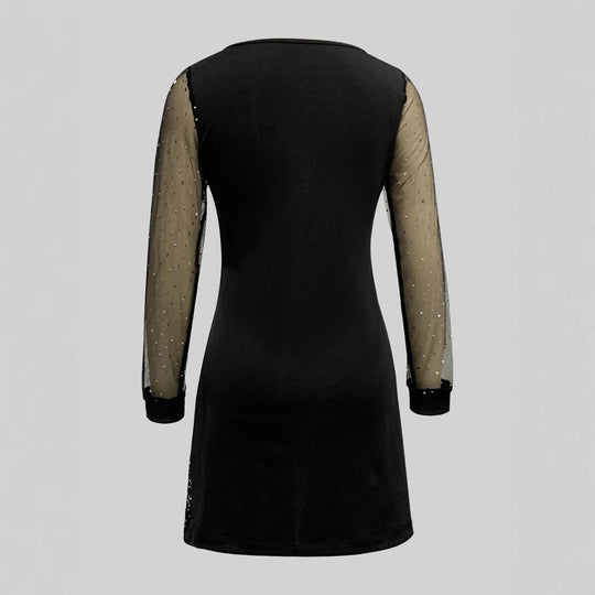 Damen Glamouröses Cocktailkleid mit Sternen-Design und Transparenten Ärmeln EB