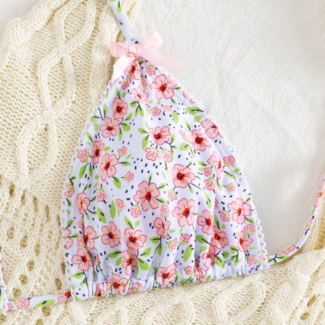 Damen Triangel-Bikini mit floralem Muster und vielseitigem Höschen EB