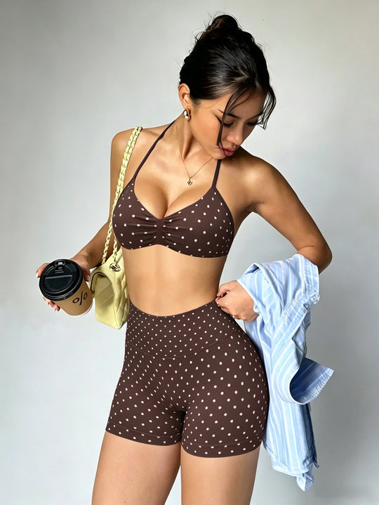 Damen Sportliches Bikini-Set mit hochgeschnittenen Shorts und elastischer Unterstützung EB
