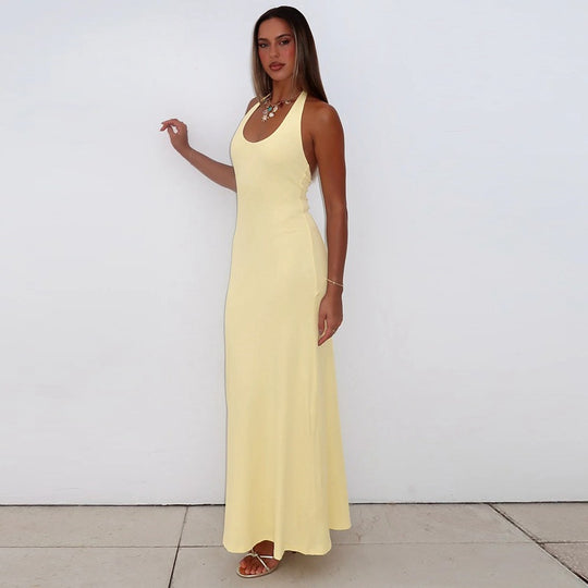 Damen Elegantes Maxikleid mit tiefem Rundhalsausschnitt und figurbetonter Passform EB