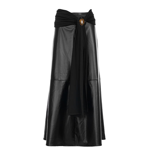 Damen eleganter Satin-Abendrock mit raffinierten Rüschen und Spitzenakzenten EB