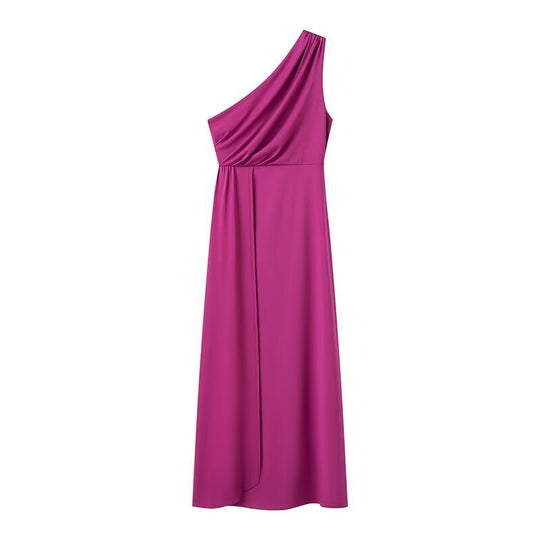 Damen Maxikleid mit asymmetrischem Ärmeldesign und eleganter Drapierung EB