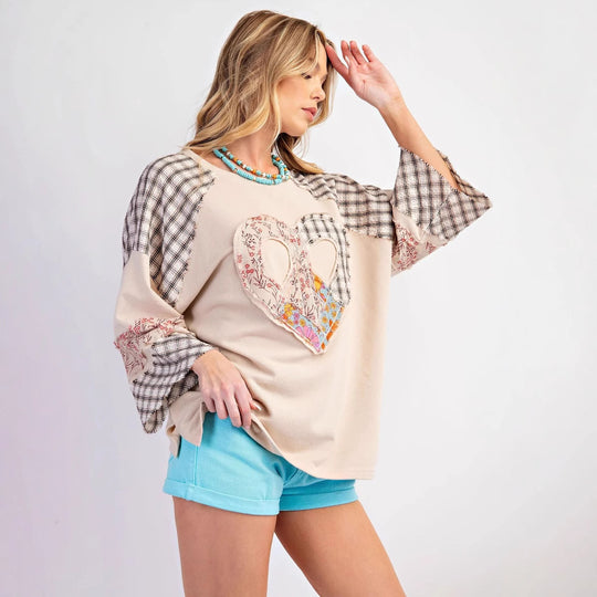 Damen kreatives Sweatshirt mit Patchwork-Design EB