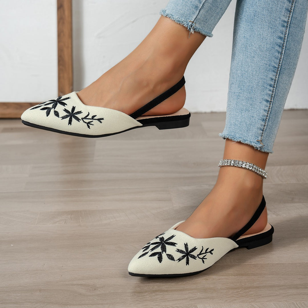Damen Slingback-Ballerinas mit kunstvoller Stickerei und schickem spitzen Design EB