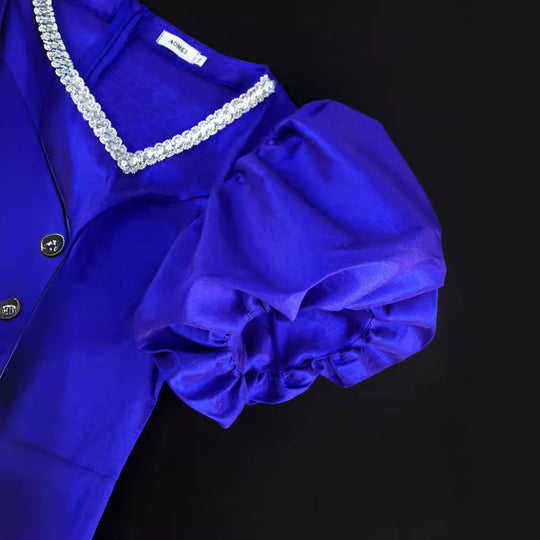 Damen Glamouröses Abendkleid mit voluminösen Puffärmeln und Fransen Saum EB