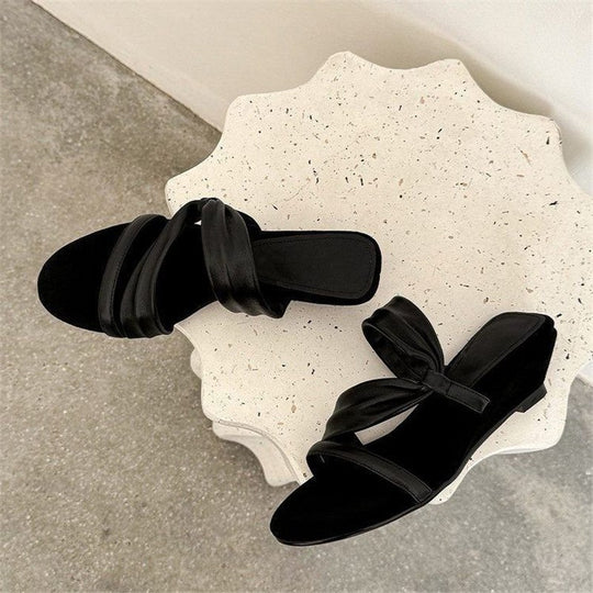 Damen elegante Sommer-Sandalen mit raffinierten Riemen und Schleifenakzent EB
