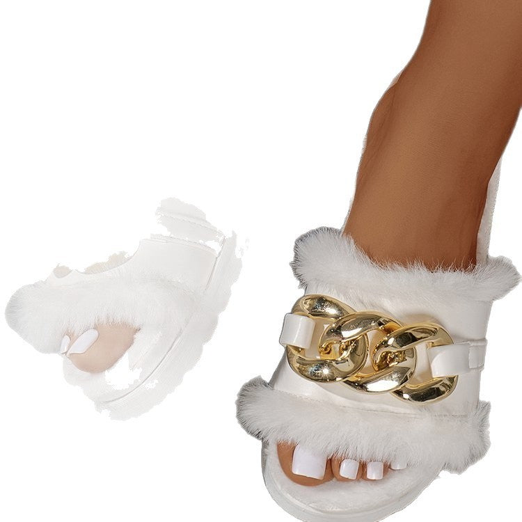 Damen Fuzzy Hausschuhe mit modischem Dekor und rutschfester Sohle EB