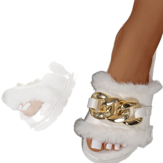 Damen Fuzzy Hausschuhe mit modischem Dekor und rutschfester Sohle EB