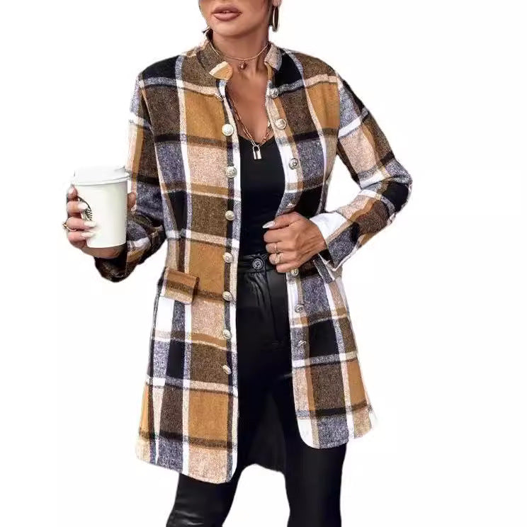 Damen Modischer Karo-Blazer aus weichem Wollmix EB