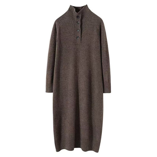 Damen Strickkleid mit Knopfverschluss und hohem Kragen EB