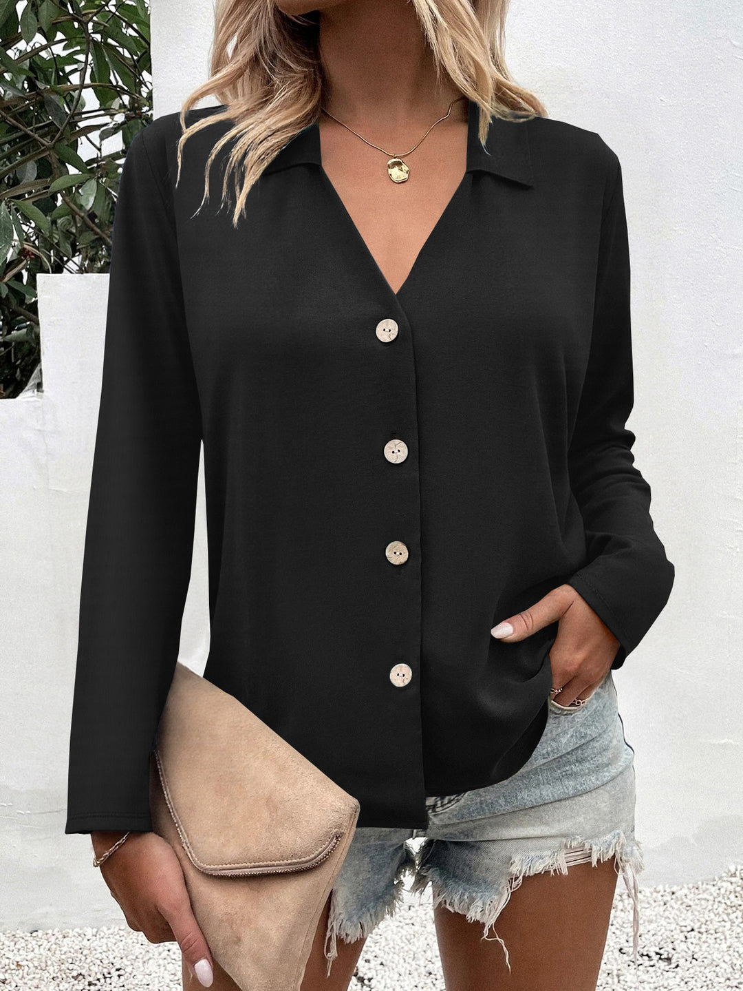 Damen Elegante Bluse mit Knopfleiste EB