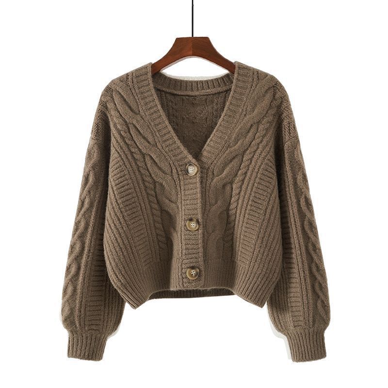 Damen Strickjacke mit ausgefallenem Zopfmuster und tiefem V-Ausschnitt EB