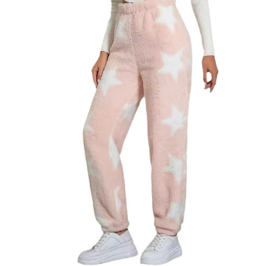 Damen kuschelige Fleece-Hose mit Leopardenmuster EB